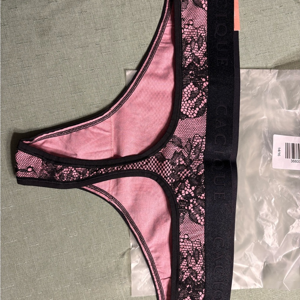Cacique Pink and Black Cotton Thong 14/16…NEW - Picture 3 of 4